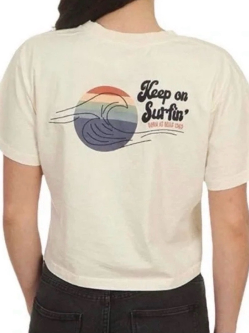 ~Rip Curl Keep On Surfin Cropped Short Sleeve T-Shirt (VINTAGE) Large~
